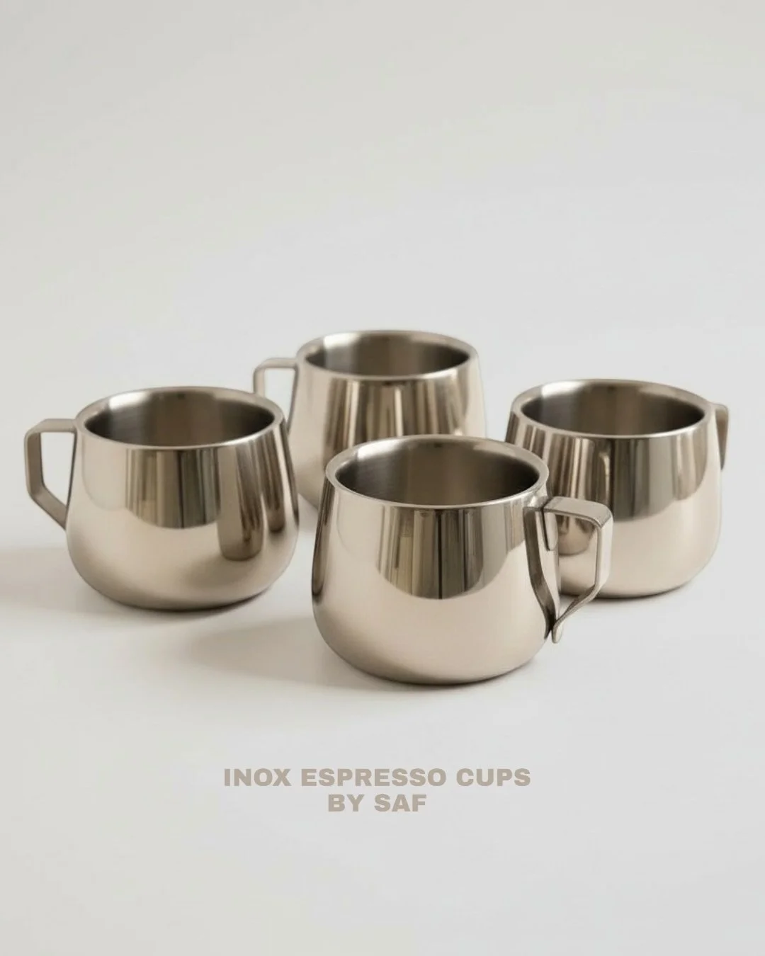 These four Italian espresso cups by SAF Italia are made from high-grade 18/10 stainless steel with a double-walled construction, helping your espresso stay warm while the outside remains comfortable to hold.   The deep mirror shine gives them a refin