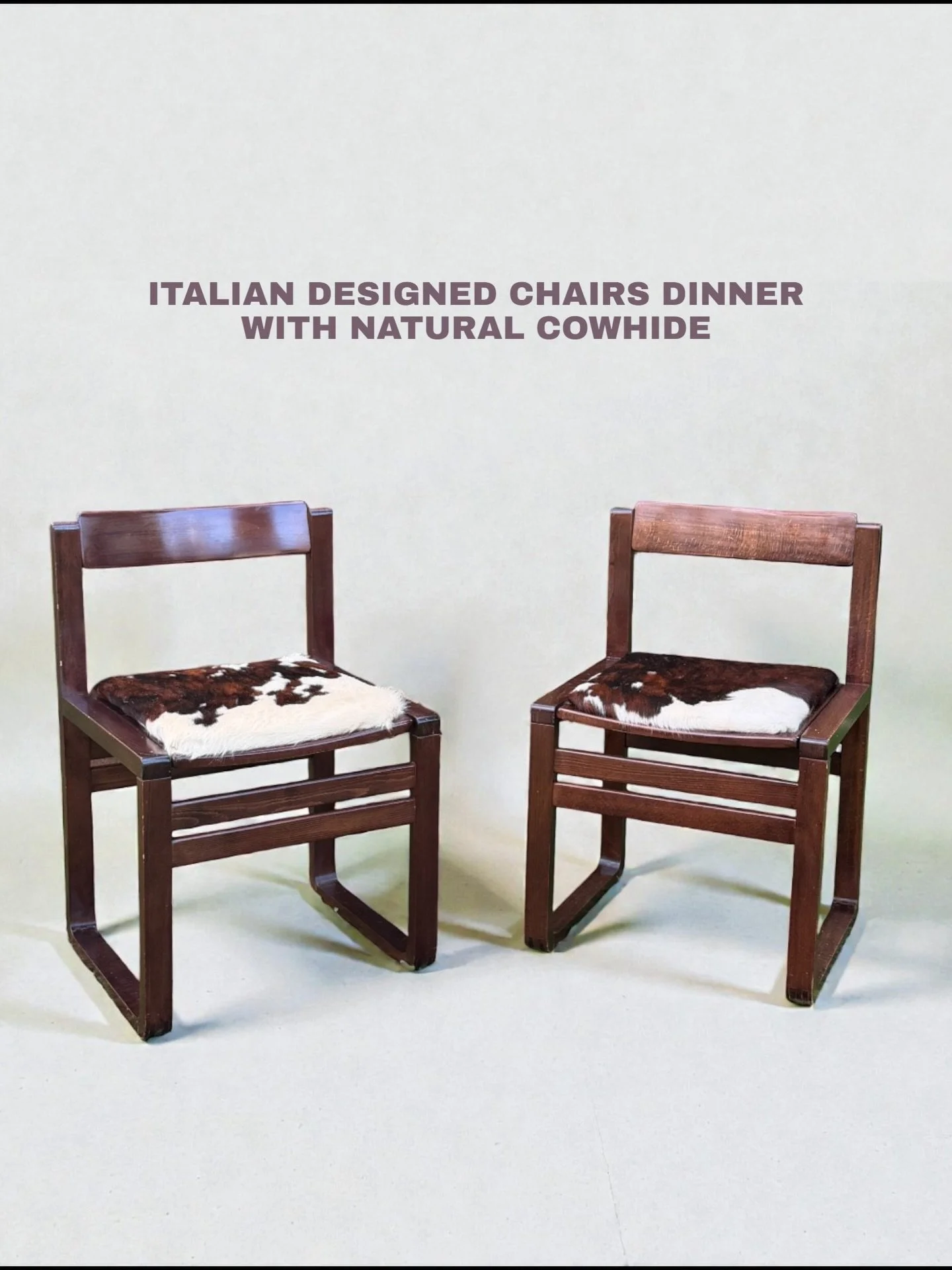 Natural cowhide. Solid hardwood. Made in Italy.

Two vintage mid-century chairs, each hide unique in pattern and tone. Freshly upholstered by us and ready for daily use.

Sold as a pair. Available now. Link in bio.

#cowhide #hardwood #midcentury #it