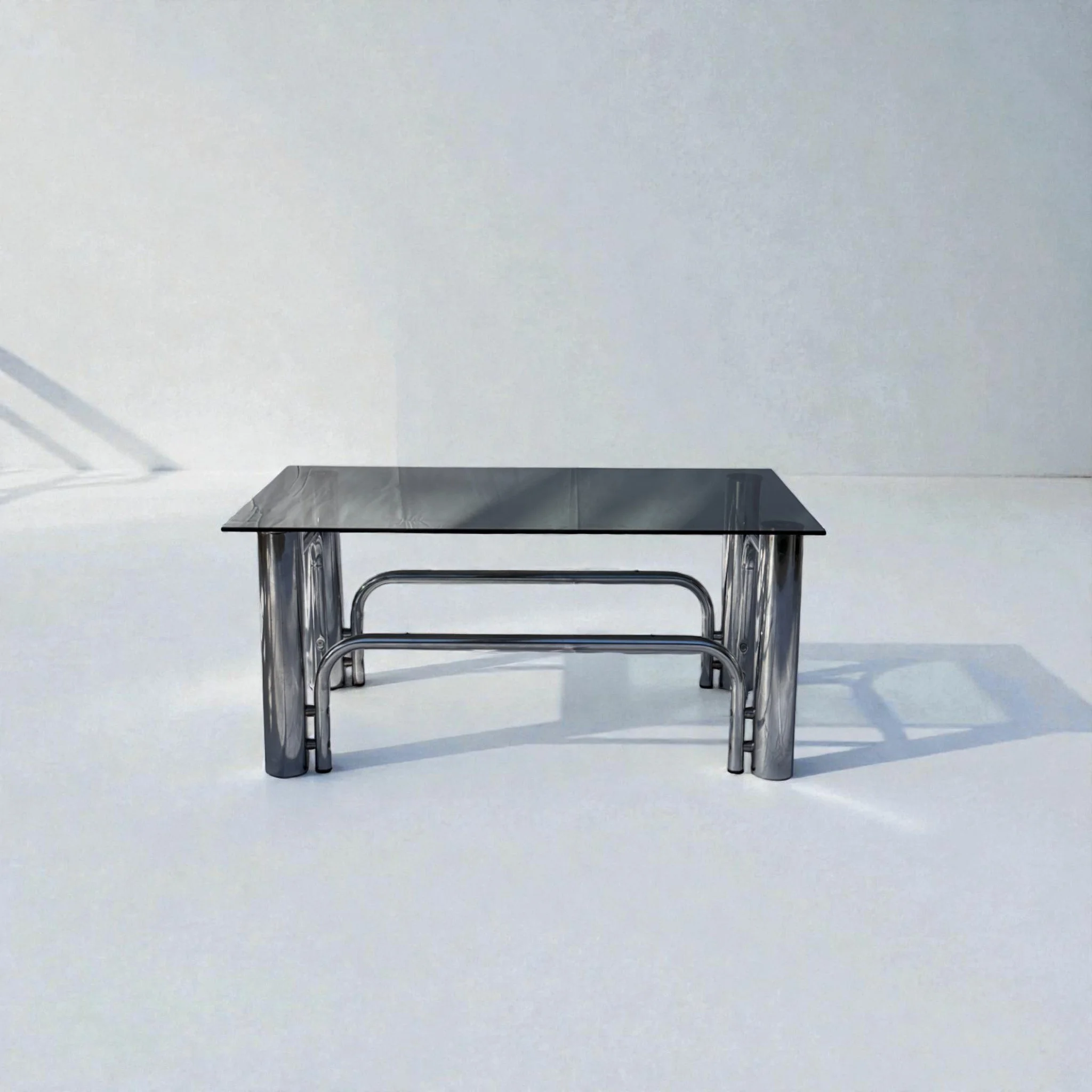 Italian mid-century modern chrome & smoked glass coffee table