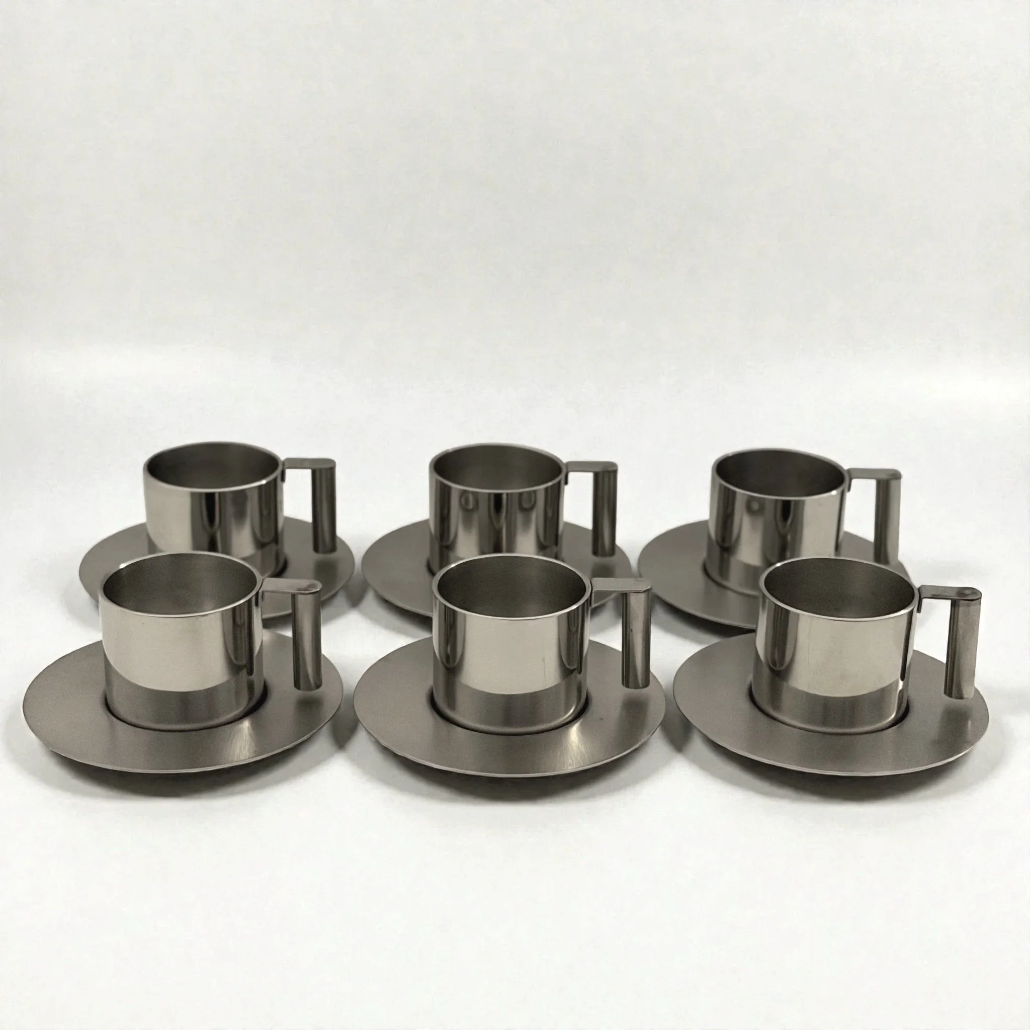 Italian inox espresso cups & saucers by Vemi (set of 6)