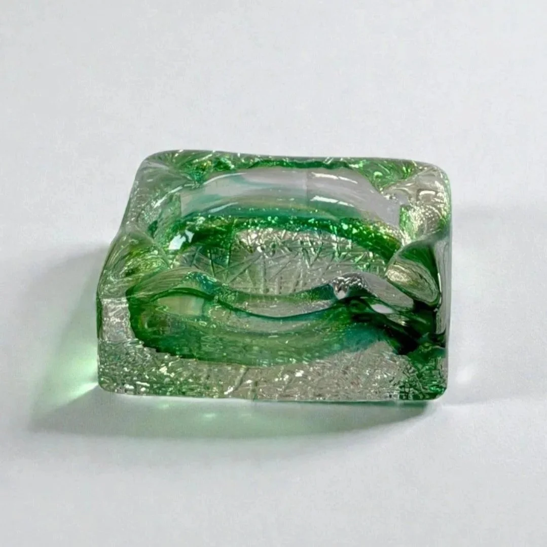 Vintage Murano-style glass ashtray, green ice glass, Italy, 1970s