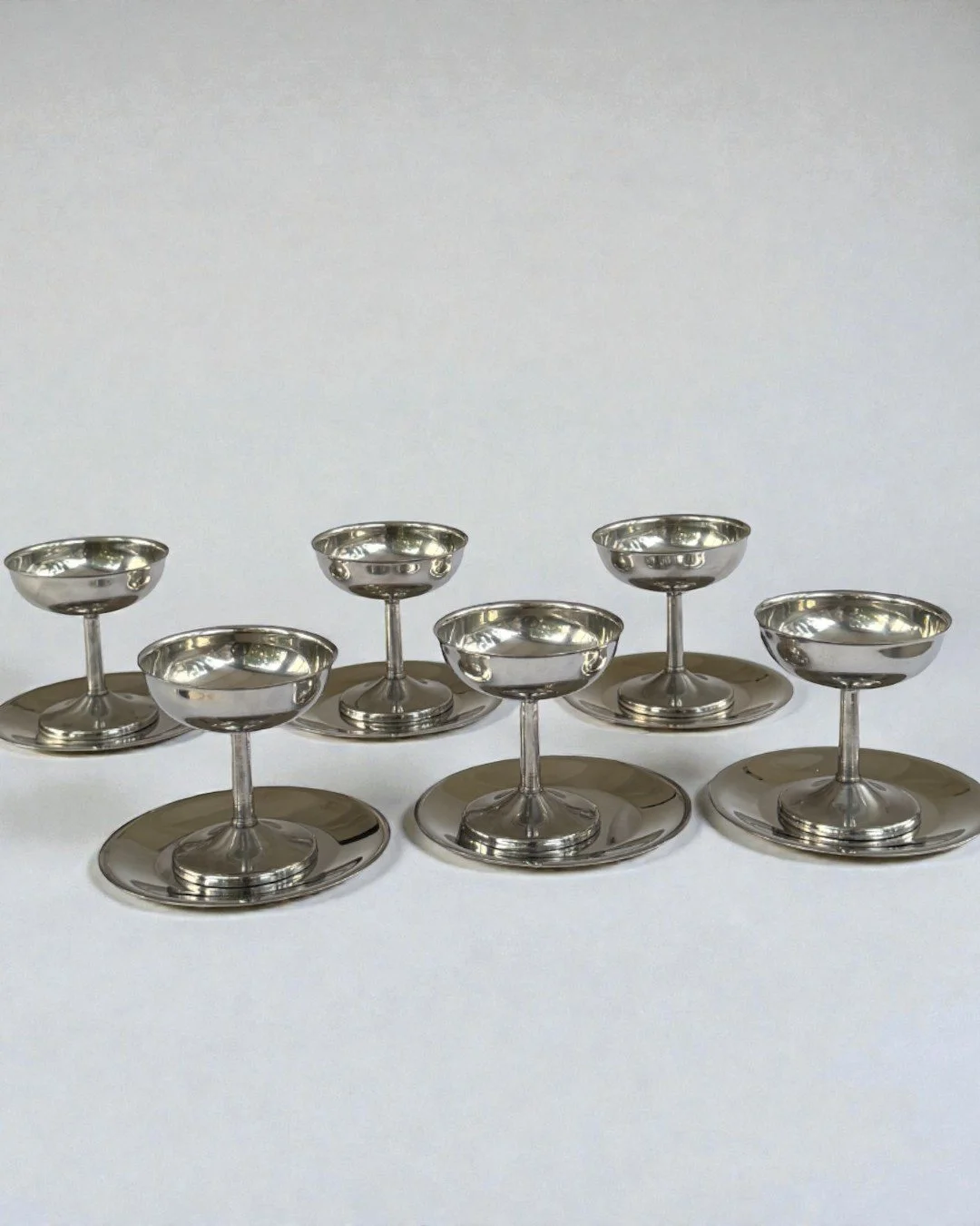 Stainless steel dessert cups & saucers by FACIX, Italy (set of 6)