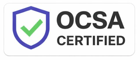 OCSA Certified logo with a blue shield and green checkmark inside.