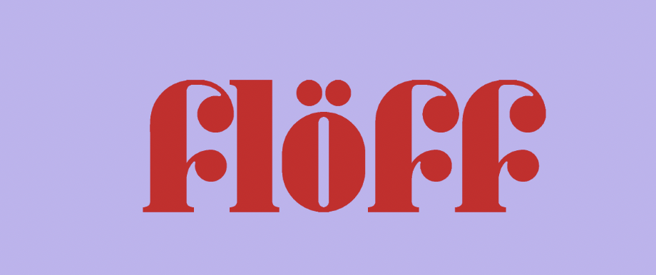 The word "floff" written in bold red letters with a light purple background.