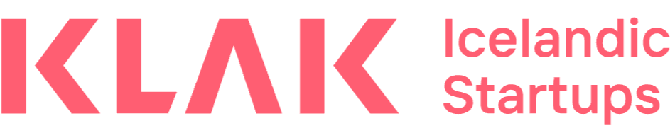 Logo for KLAK Icelandic Startups with large pink text and smaller pink text
