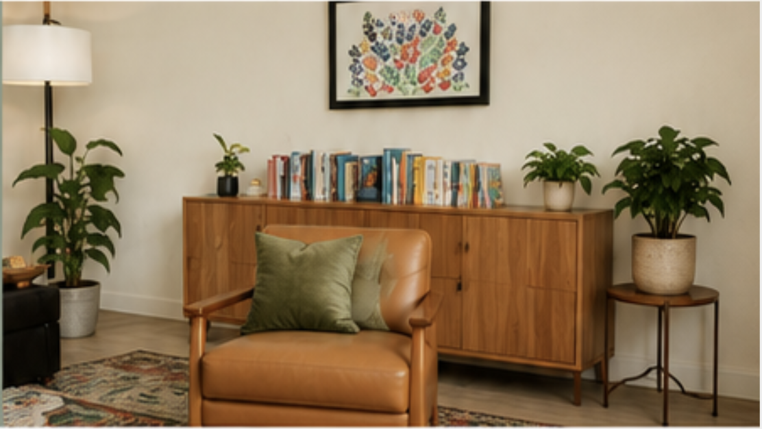 Therapist and client having a supportive conversation focused on relationship patterns and emotional wellbeing.