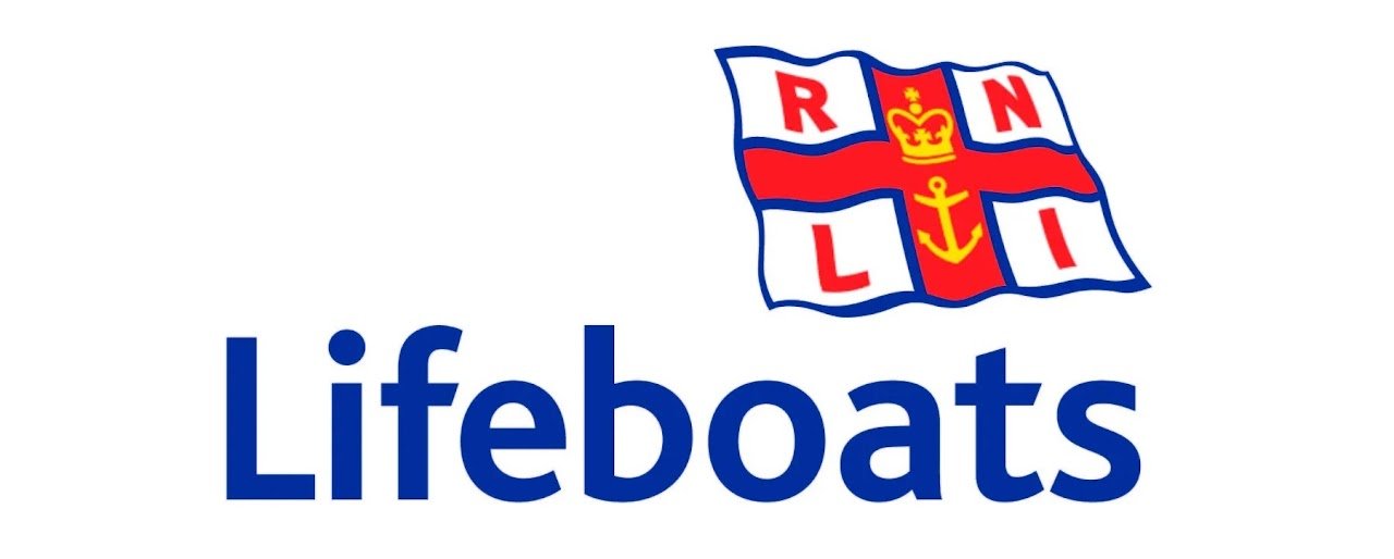 Royal National Lifeboat Institution logo with a flag featuring a crown, anchor, and the letters R, N, L, I, with the word Lifeboats underneath.