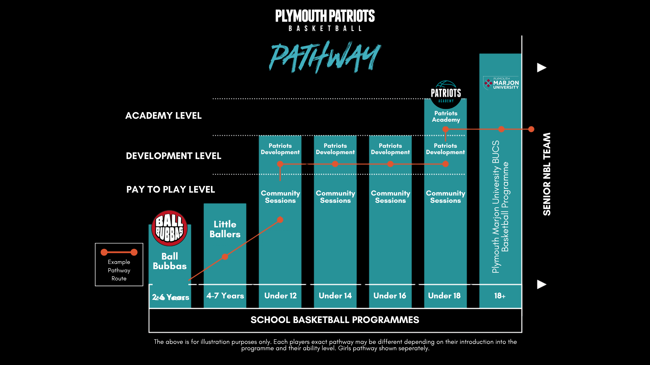 Plymouth Patriots Basketball Club pathway structure diagram