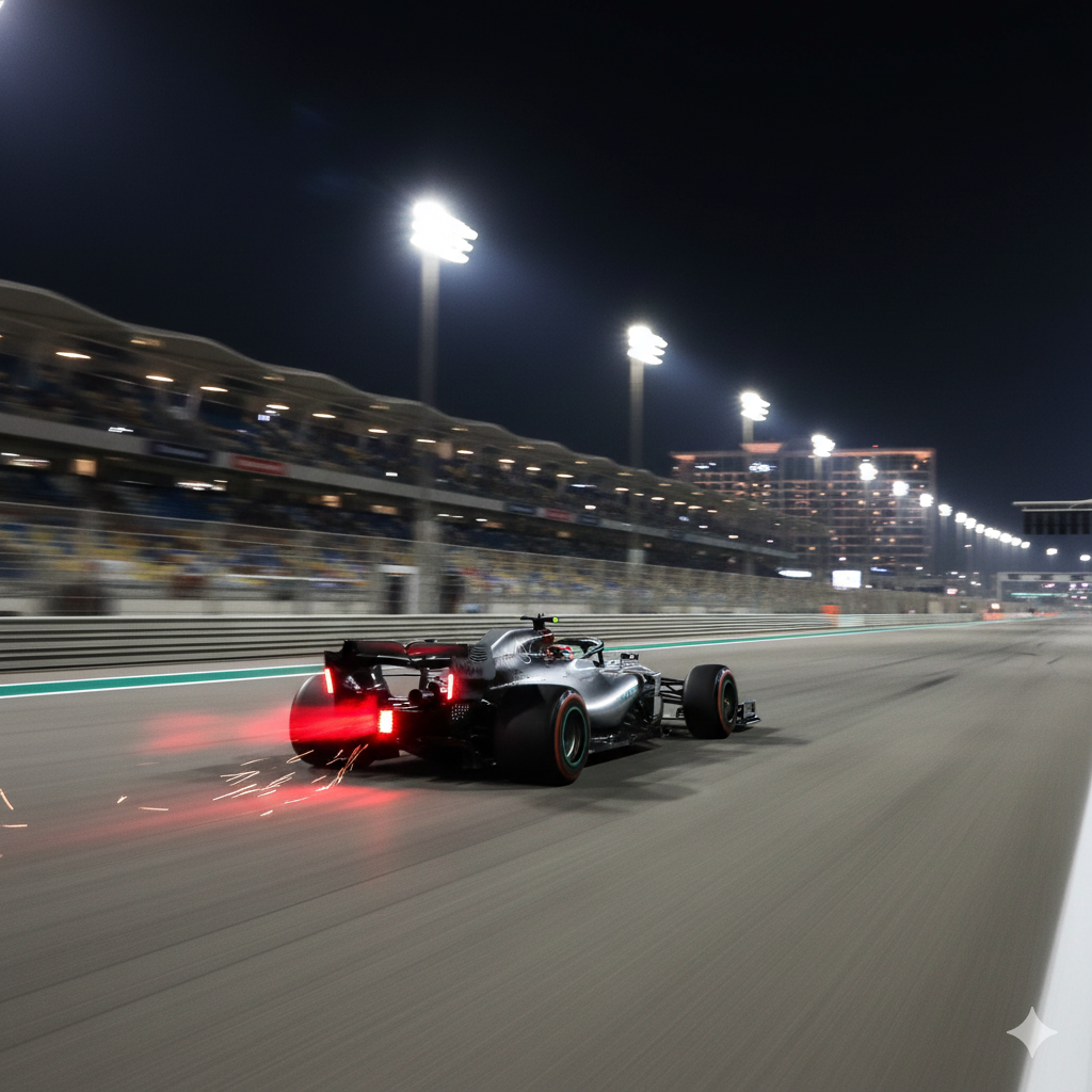 Monoplace sur un circuit de nuit éclairé par les projecteurs, visuel généré par IA