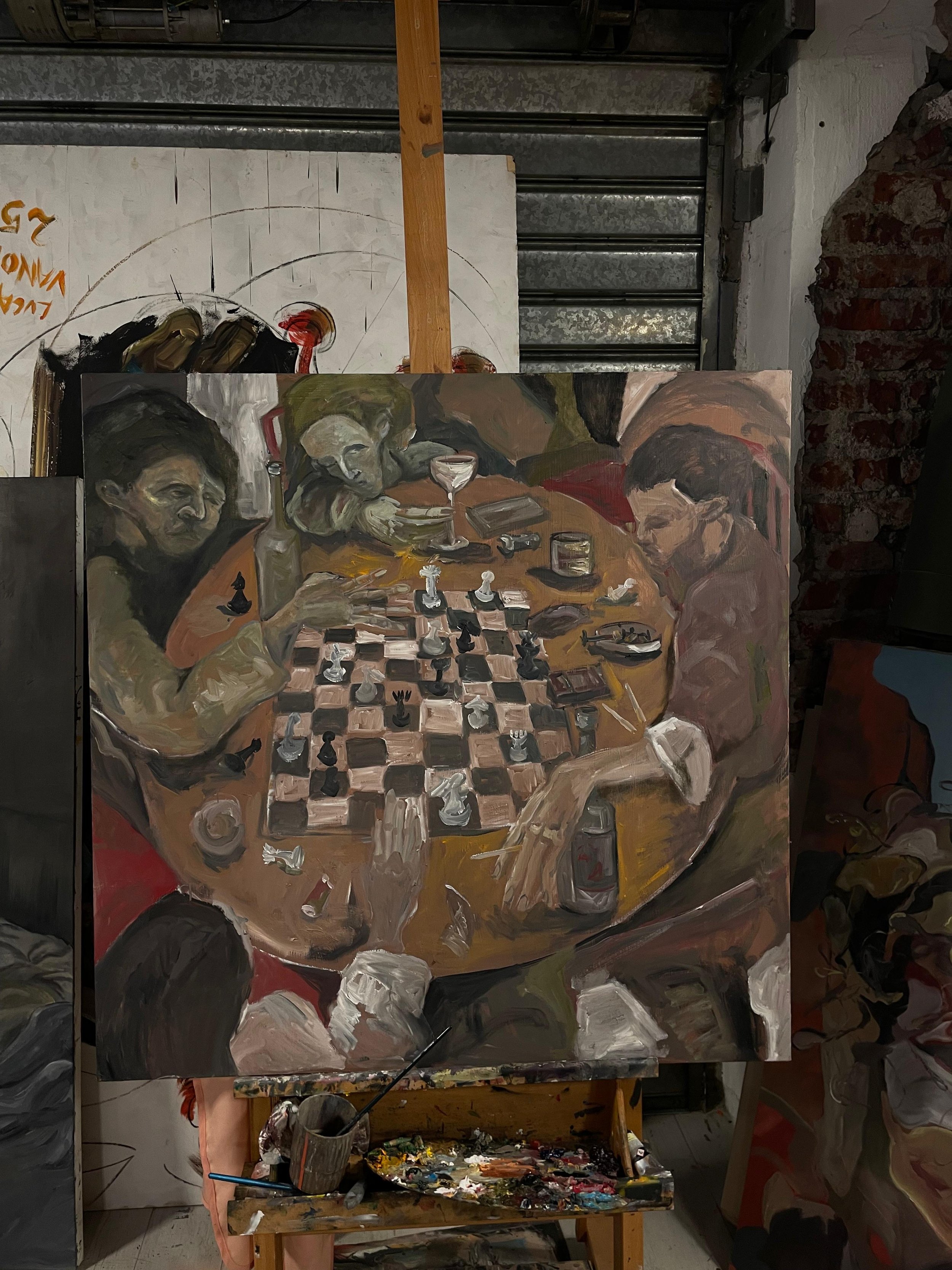 I giocatori di scacchi
100x100 cm olio su tela
Milano
Atelier Crespi Brera, mostra Turbe Giovanili 2026