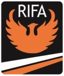 RIFA logo featuring an orange phoenix with outstretched wings and the word RIFA above it, on a black background.