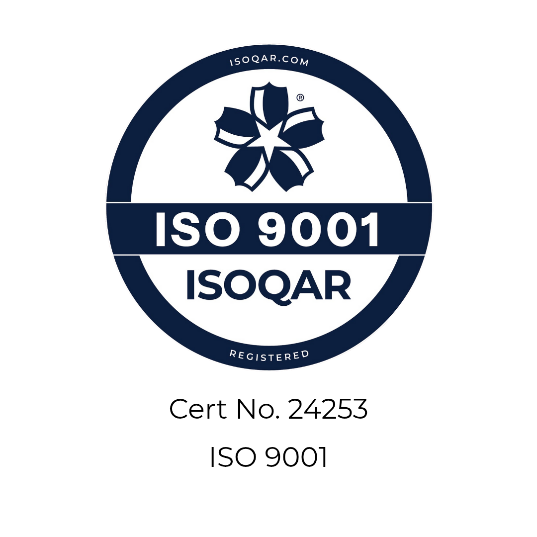 ISO 9001 certification badge from ISOQAR.
