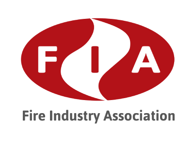 The logo of the Fire Industry Association, featuring the initials FIA in white inside a red oval with a black outline.