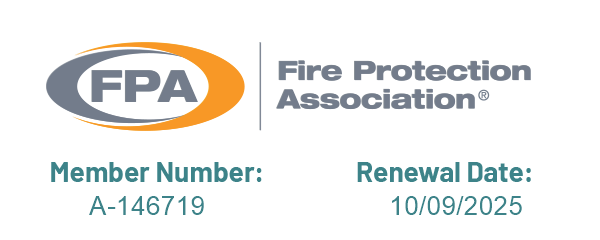 Fire Protection Association member credential displaying member number A-146719 and renewal date October 9, 2025.
