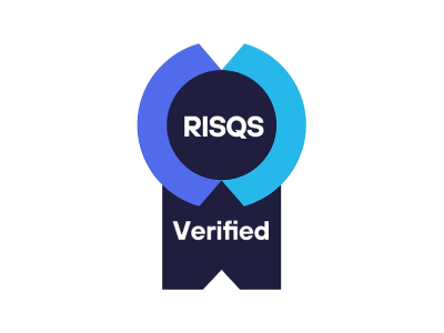 A circular diagram with the word 'RISQS' in the center, and the word 'Verified' below, indicating a certification or validation process.