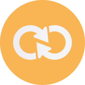 Cycle icon with two arrows forming a circle on an orange background.