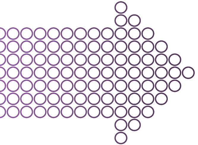Outline map of Texas filled with purple circles on a black background.