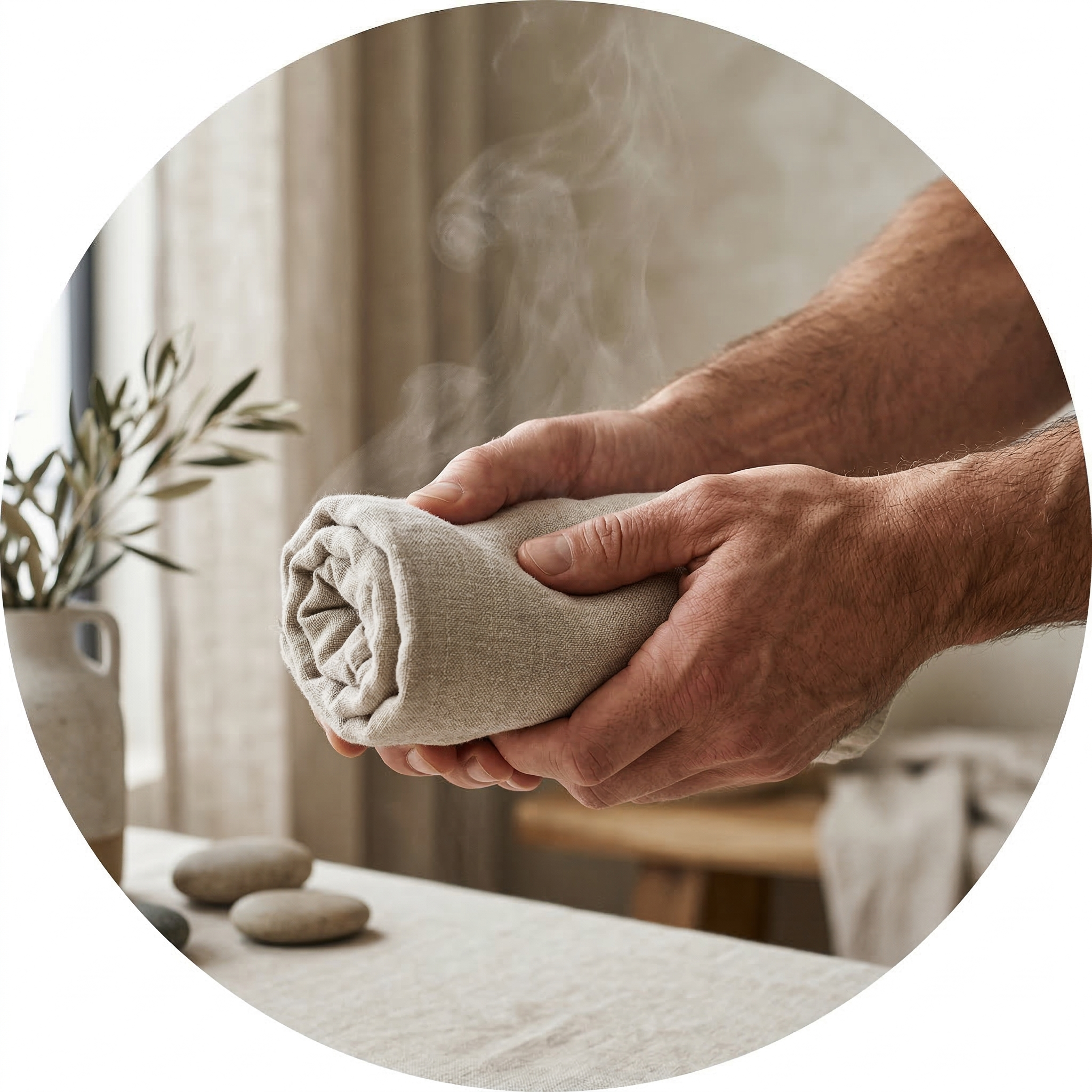 Scenic view of green and brown rolling hills with modern buildings, and snow-capped mountains in the background under a cloudy sky.