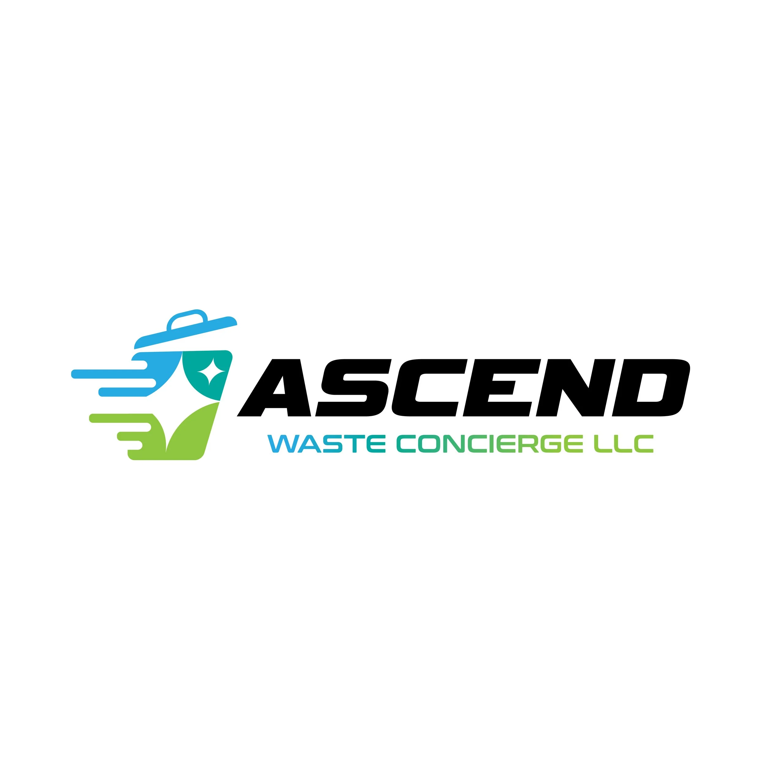 Part of a logo with a stylized hand holding a recycling bin and the words 'ASCEND Waste Concierge LLC'.