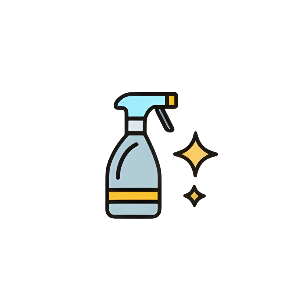 Illustration of a cleaning spray bottle with sparkle effects