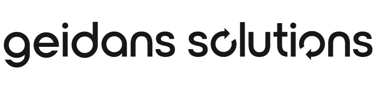 Black and gray logo for Geidans Solutions with the company name in lowercase letters