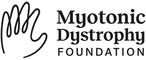 Logo of the Myotonic Dystrophy Foundation featuring a stylized hand and text