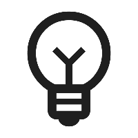 Black icon of a light bulb on a white background.