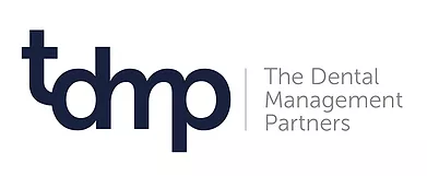Logo of The Dental Management Partners with navy blue lettering 'tdmp' and gray text.