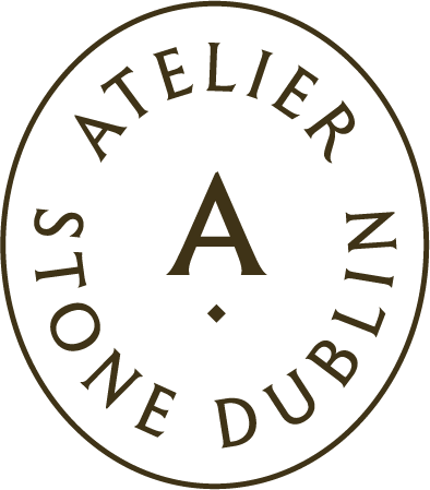 Logo with the words 'Atelier Stone Dublin' arranged around a large letter A inside an oval outline.