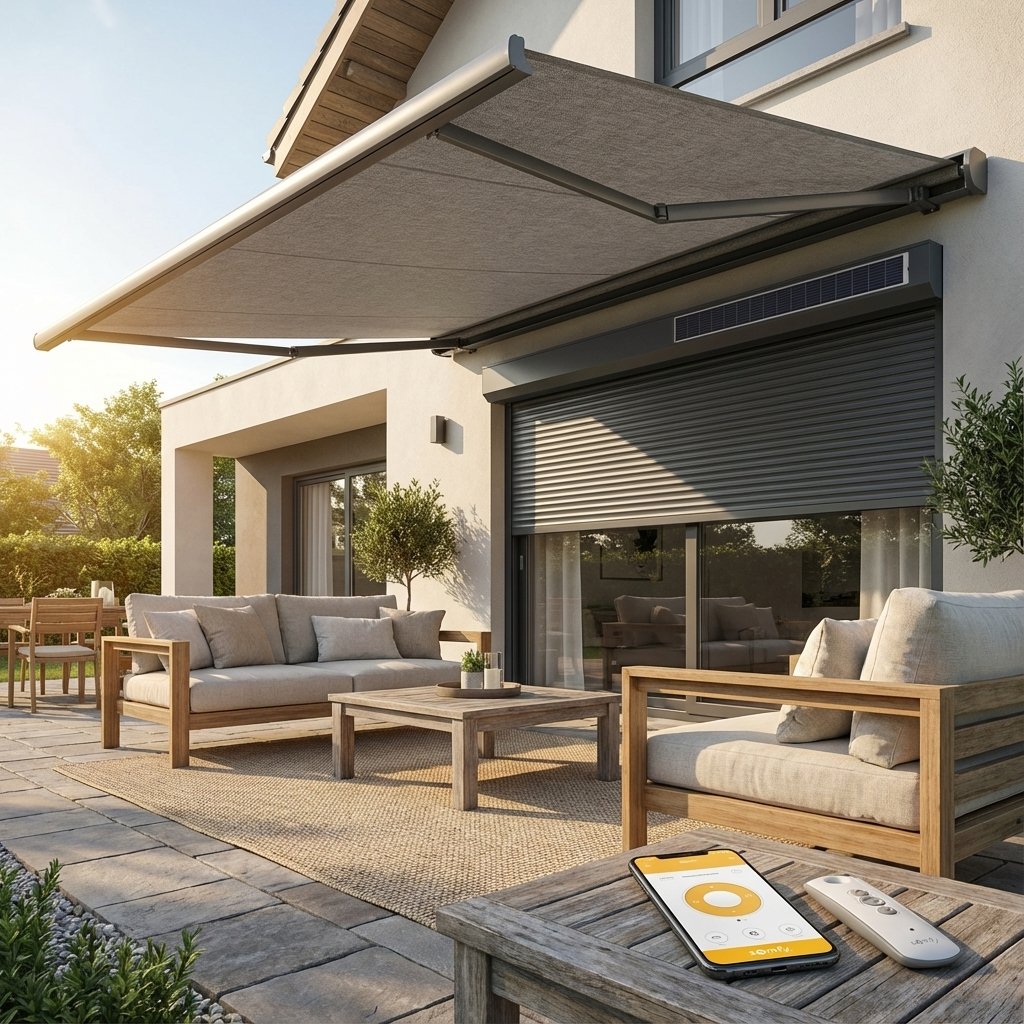 Store banne terrasse et volet roulant motorisé Somfy extérieur
