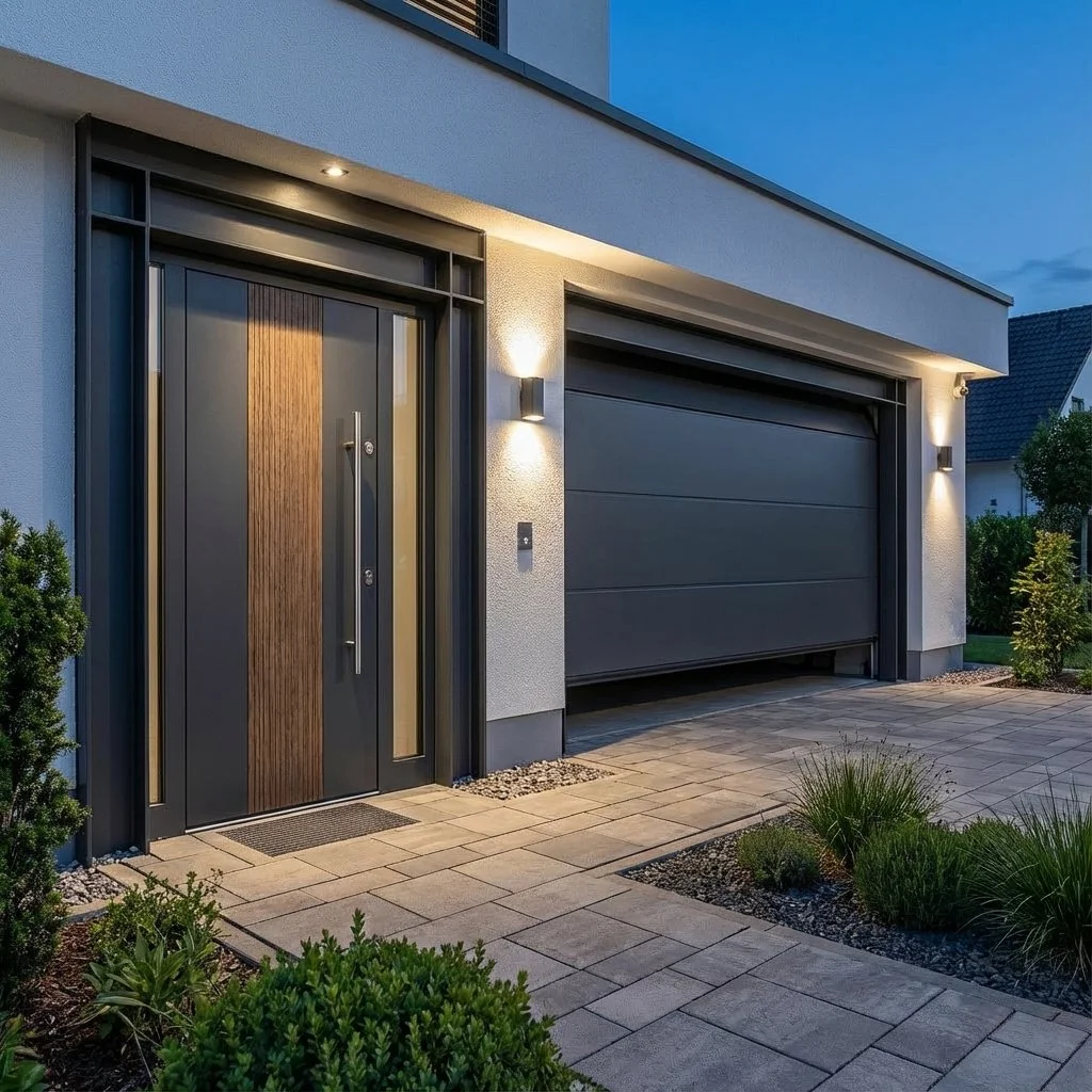 Ensemble porte entrée et garage sectionnelle gris anthracite design