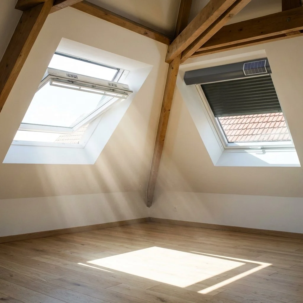 Installation fenêtre de toit Velux et volet solaire combles