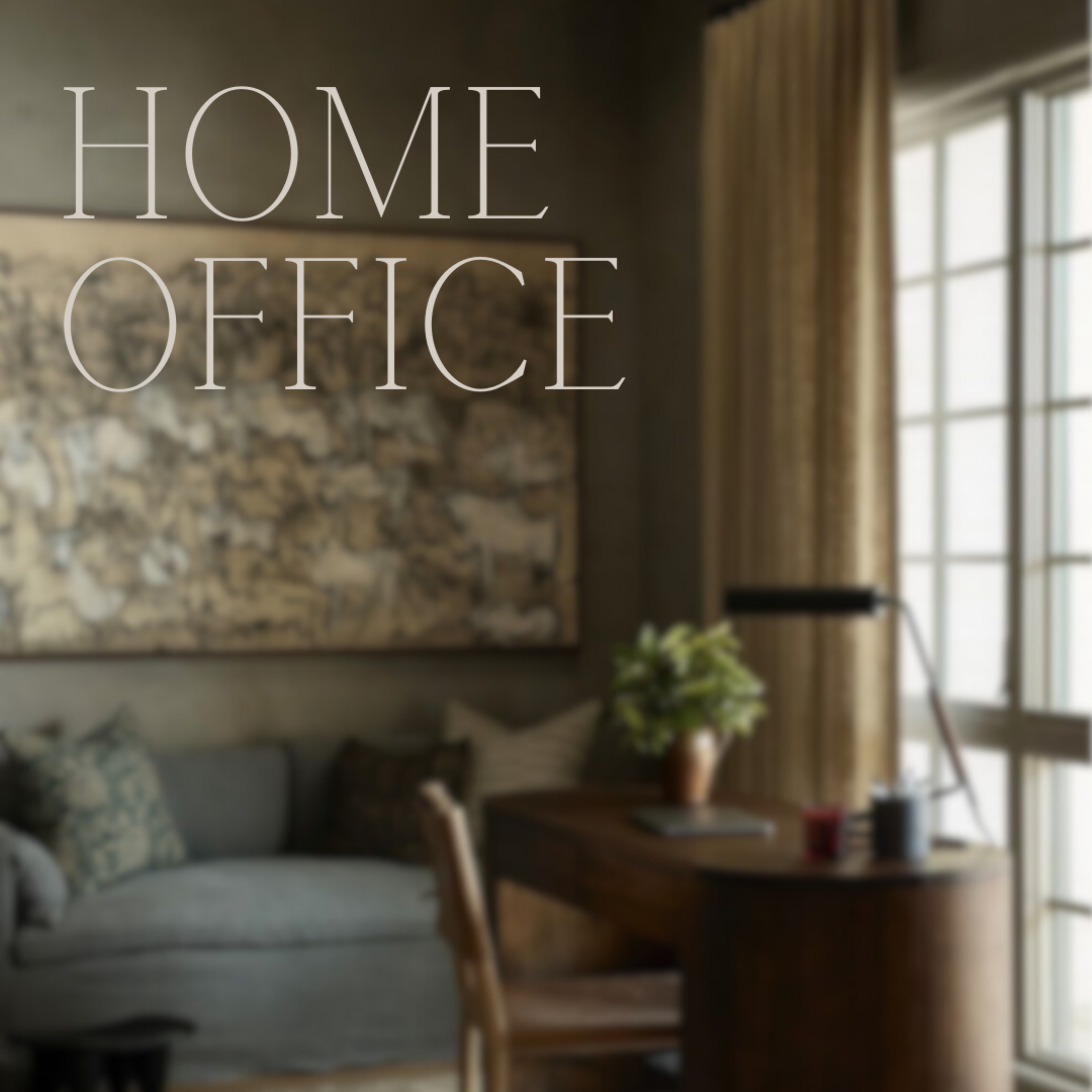 Living room with stone accent wall, sofa with pillows, wooden desk with a flower vase, lamp, and window with curtains.