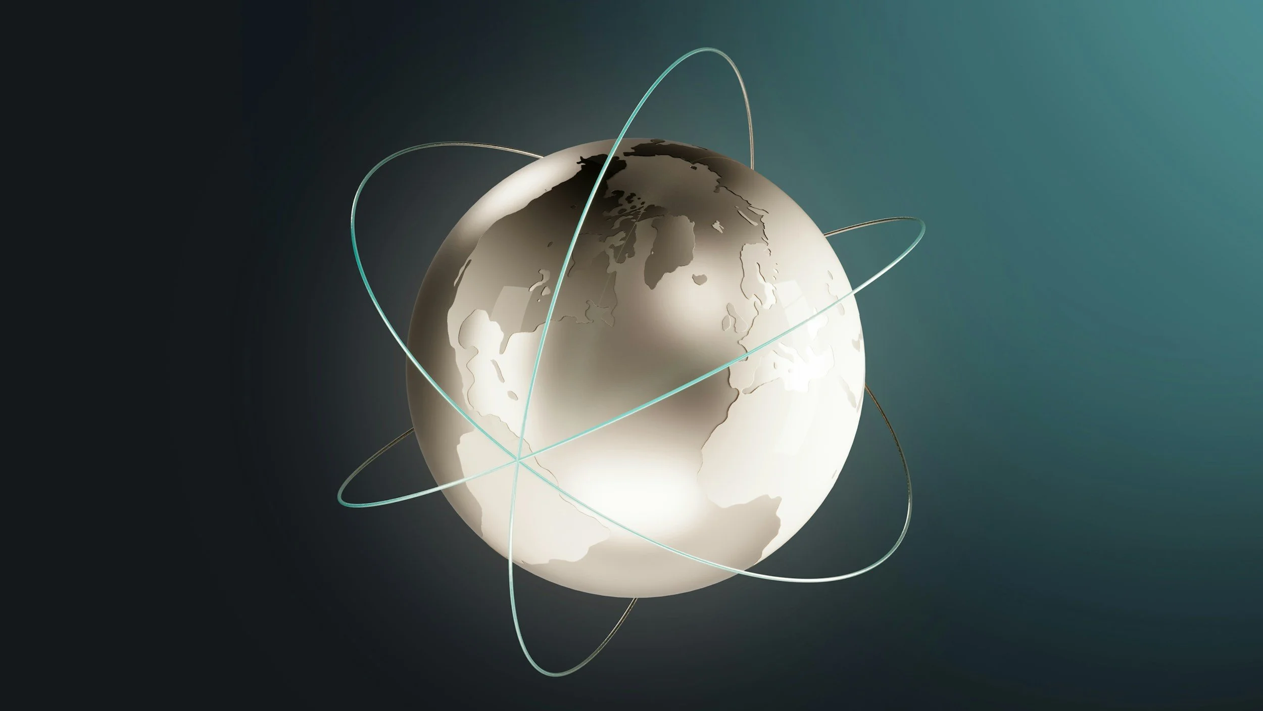 Digital illustration of Earth with orbit lines circling around it, set against a gradient background.