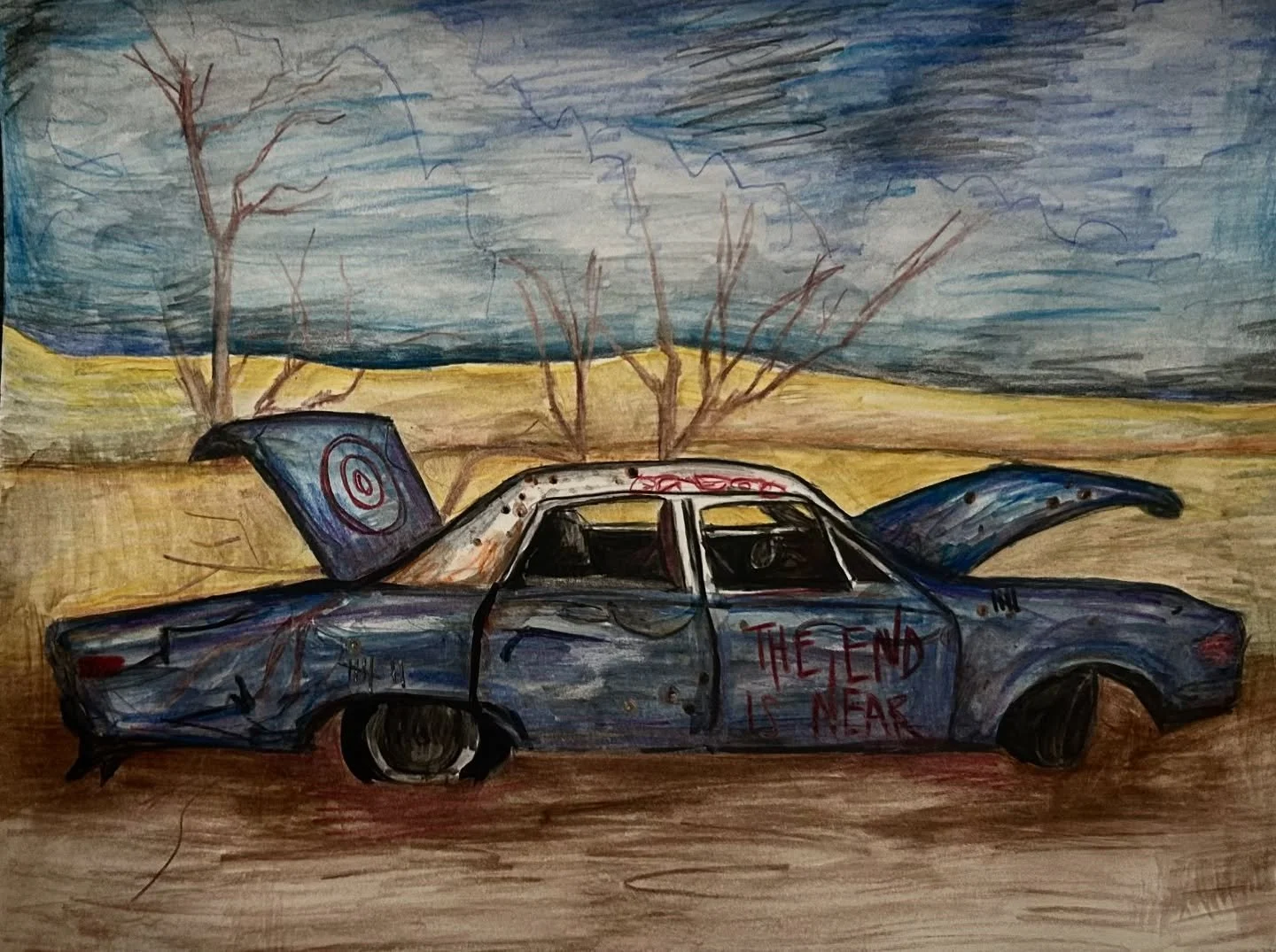 A road trip sketchbook page