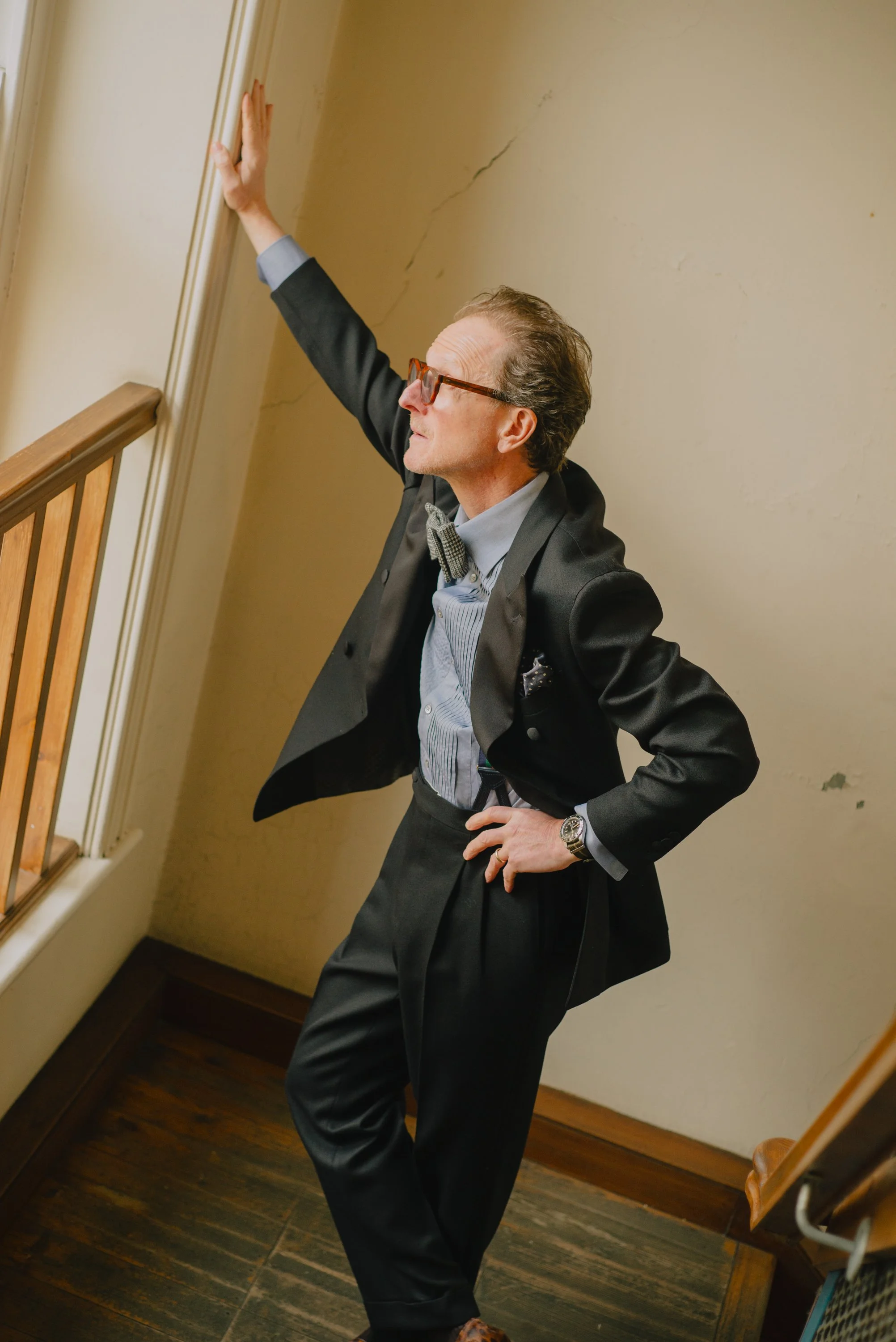 David Minns in his latest dinner suit at the Dugdale Towers