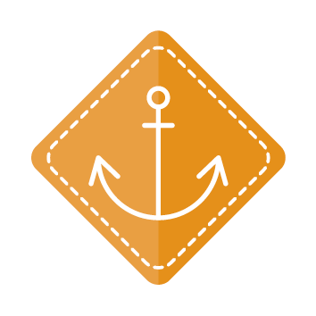 Een oranje icoon met een anker symbool in het midden. Favicon voor het Boordspel.