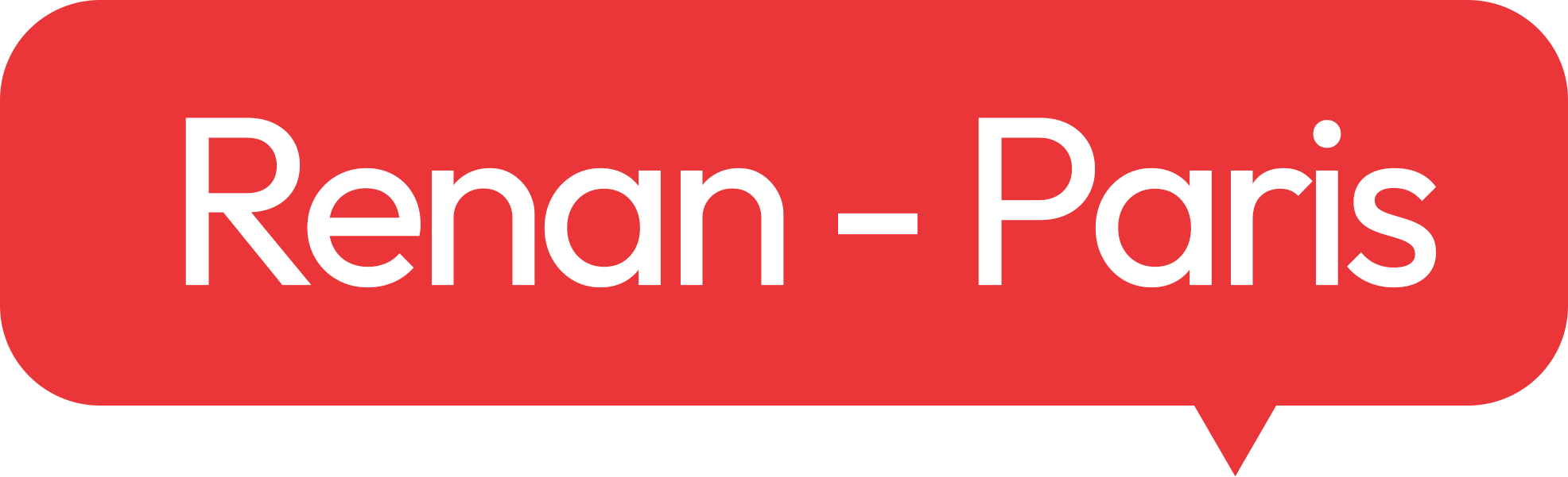 Logo com fundo vermelho e texto branco dizendo 'Reno-Paris' dentro de um balão de fala