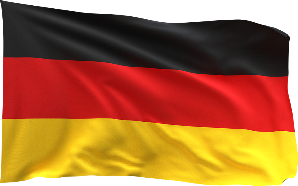 Bandeira da Alemanha com as cores preta, vermelha e amarela em listras horizontais.