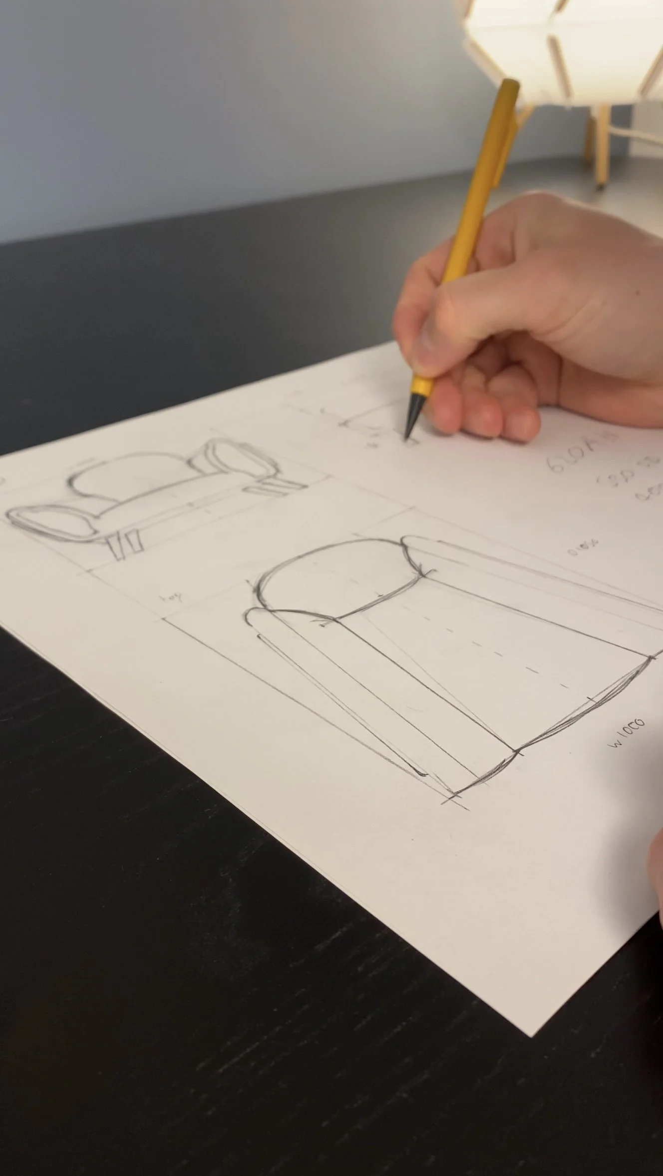 handdrawn furniture sketches showing the early design stage
