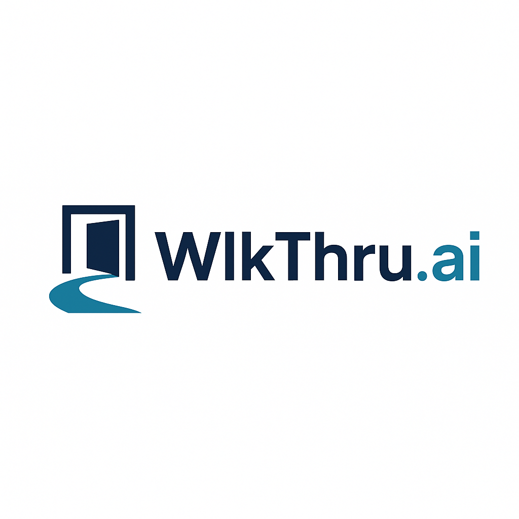 Logo for WikiThru.ai with a stylized open door and a curved path leading into it