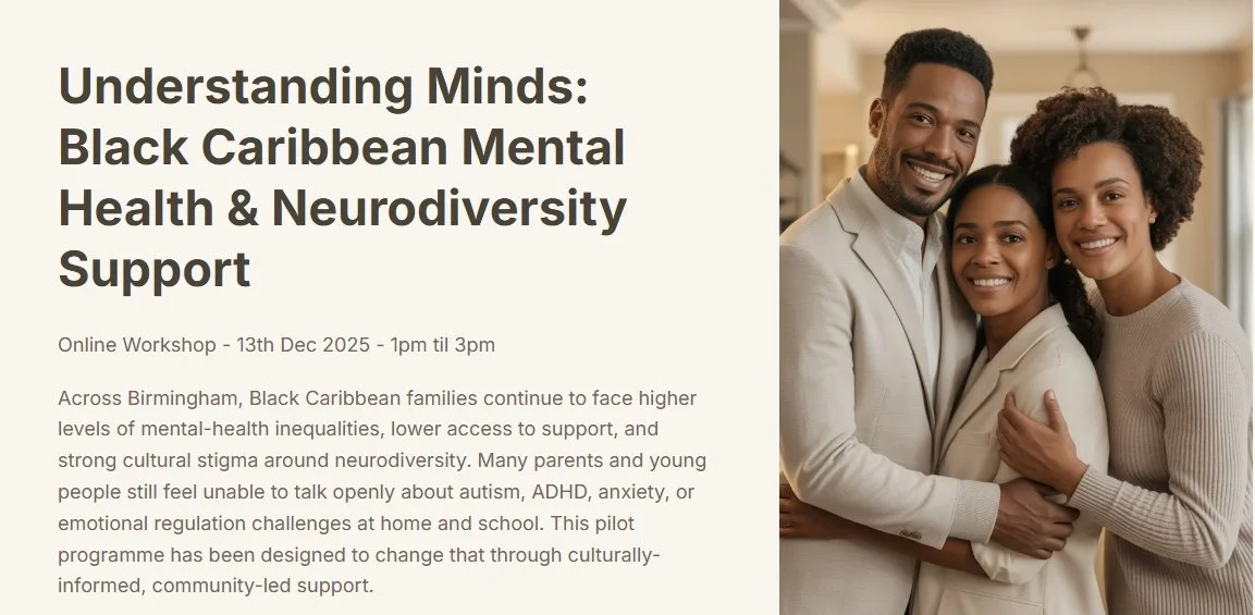 A smiling group of three diverse people standing close together indoors, with a man and woman embracing and a girl in the middle.