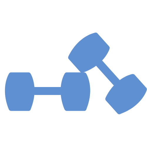 Icon of two blue dumbbells, one stationary and one tilted at an angle.