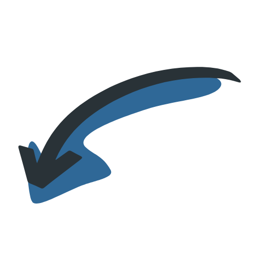 A blue downward arrow with a black outline.