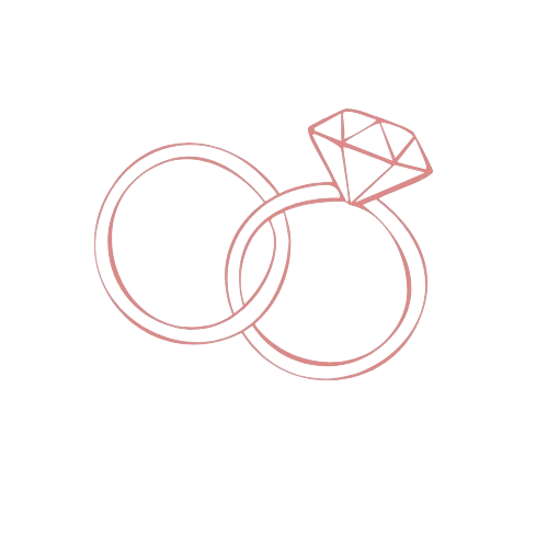 Illustration of two interconnected rings, one with a diamond on top, representing engagement and wedding rings.