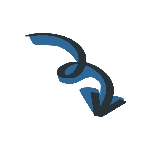 A blue and gray abstract, curved arrow design.