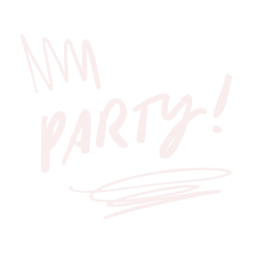 Handwritten text on a black background that says "MM PARTY!" with decorative lines.