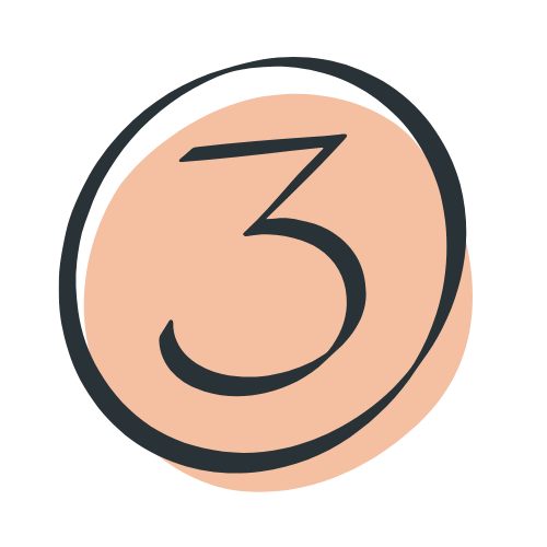 Number three in a circle with black outline on a peach-colored background.