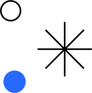 A blue ball positioned near the bottom left corner of a white surface with a black keyhole-shaped object in the background.