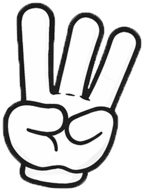 Line drawing of a hand making a peace sign with two fingers extended and three fingers folded.